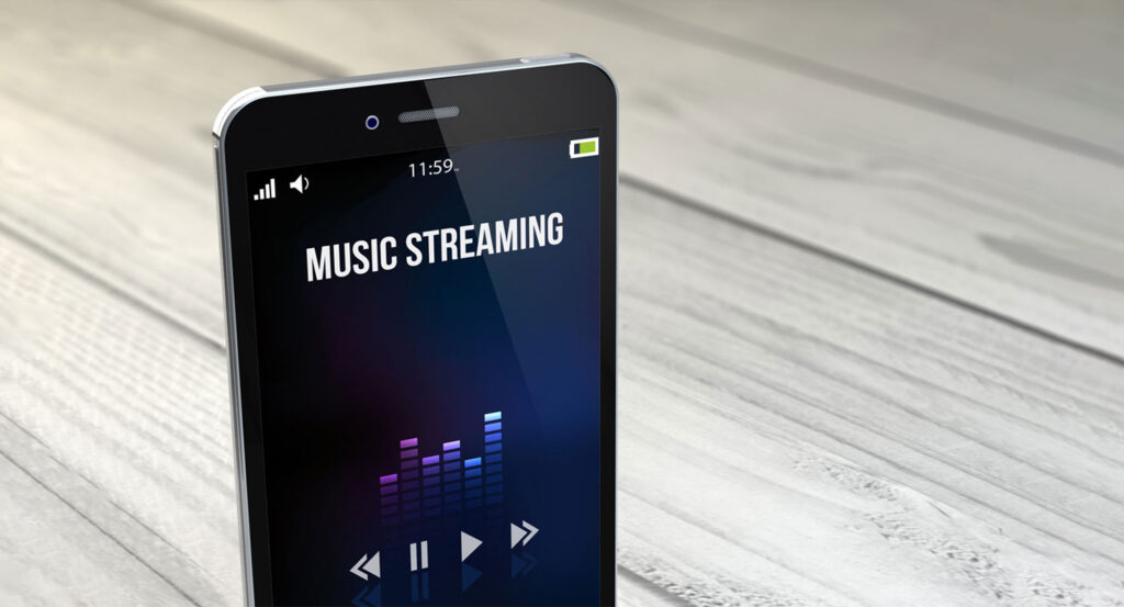Image of mobile phone streaming music.