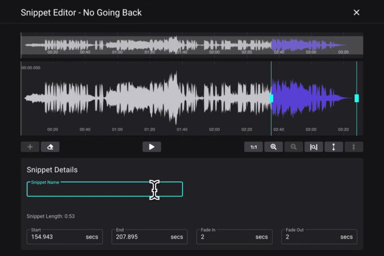 Example of ReelCrafter's nondestructive audio snippet editor.