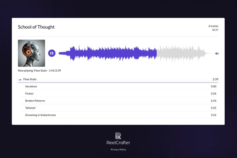Example of a ReelCrafter Playlist page for audio tracks