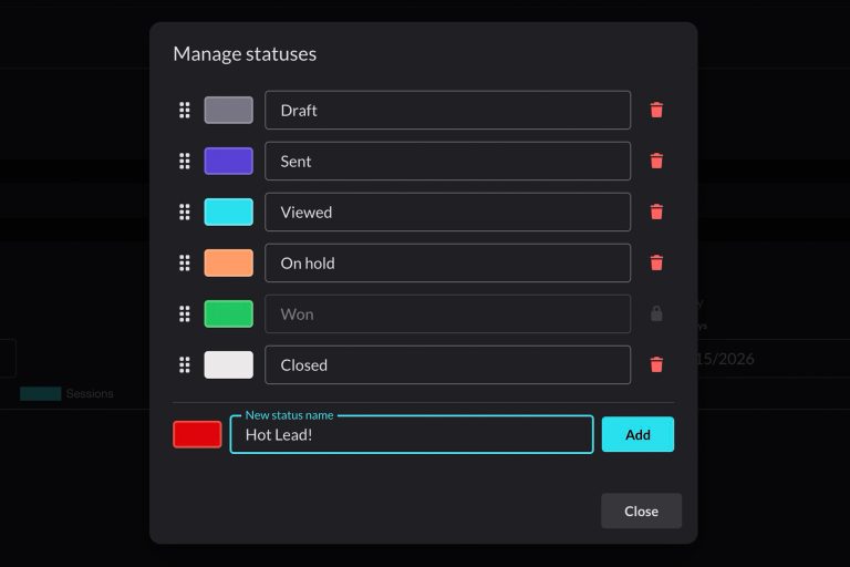 Example of editable share link statuses on ReelCrafter that you can use to track the status of every pitch reel you send out.