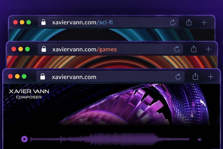 Browser windows showing three examples of custom domains on ReelCrafter.