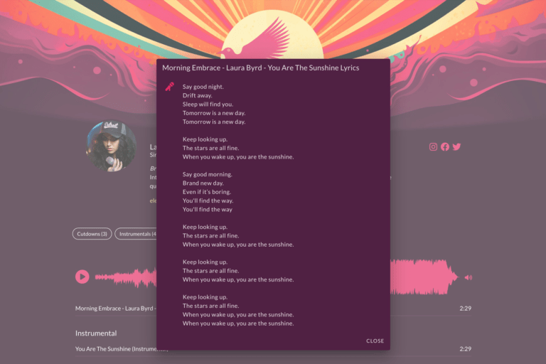 Example of how to show lyrics on a singer-songwriter EPK built with ReelCrafter
